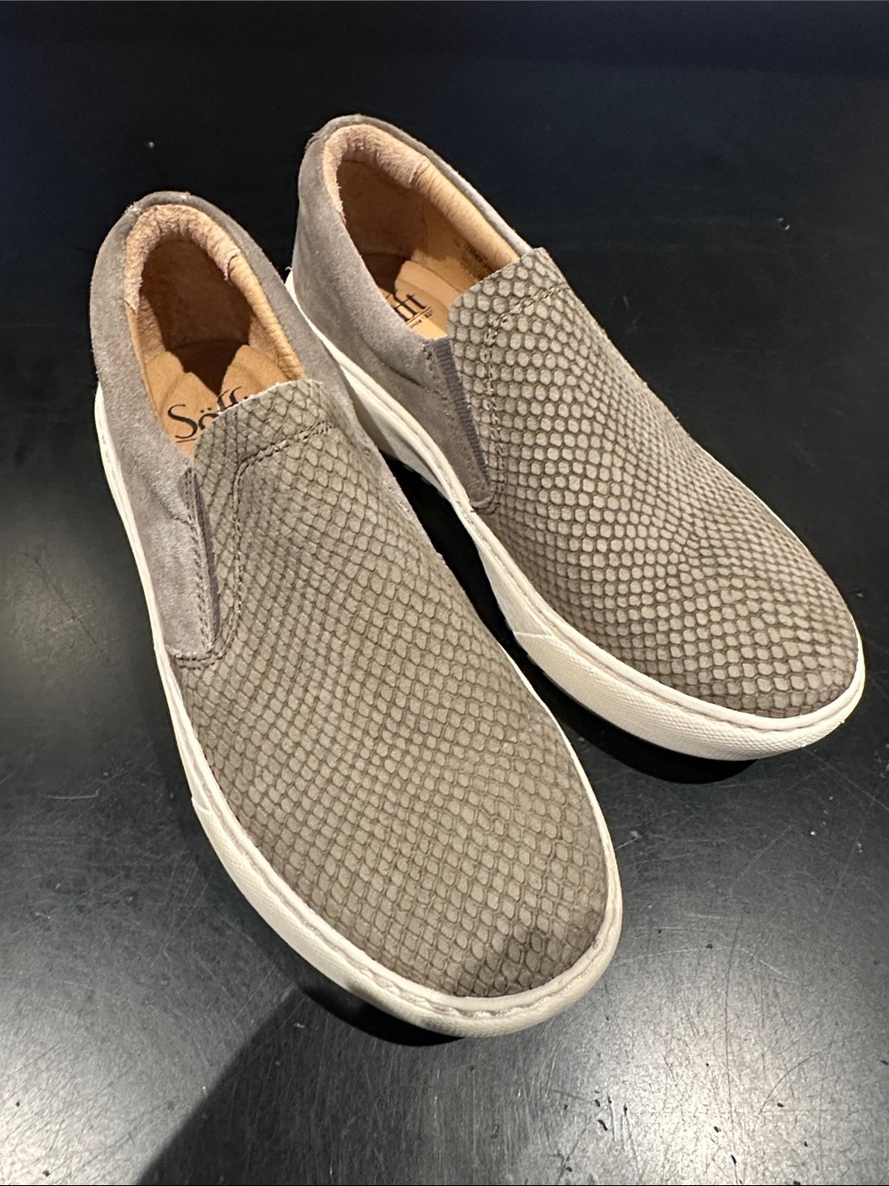 Sofft Taupe Slip-On Sneakers with Textured Suede Upper
